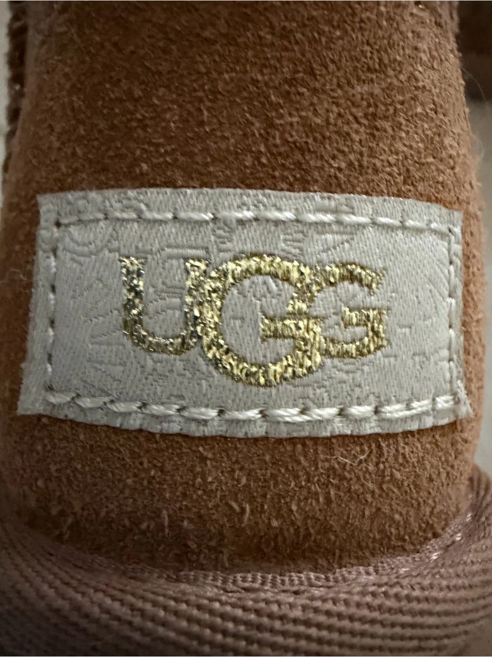 UGG Chestnut Suede Short Boots with Metallic Leopard Detail